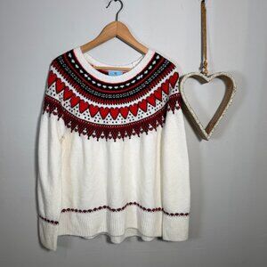 CeCe Fair Isle Yoke Heart Coquette Soft Girl Valentine Sweater LARGE White Black